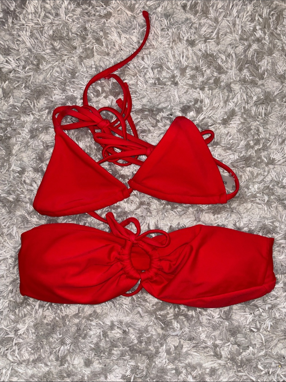 SHEIN Red Triangle & Bandeau Bikini Top Set